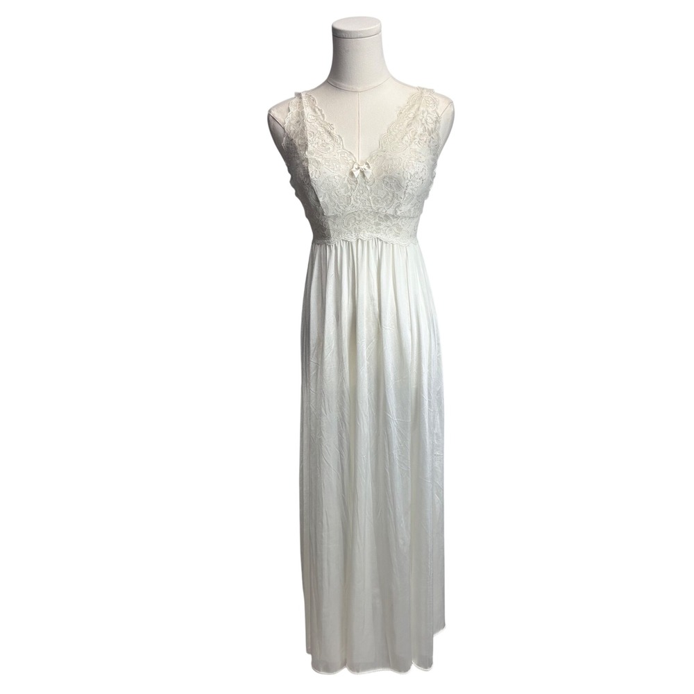 Bridal Lingerie Maxi Nightgown Ivory Lace SILKY SOFT Full Sweep SHADOWLINE‎ Sz M
